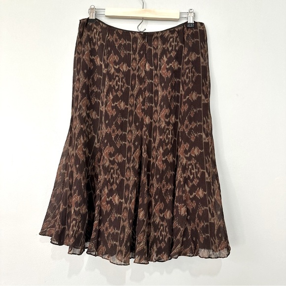 Lauren Ralph Lauren Skirt Brown Aztec Southwest Silk Cotton A-Line Midi Sz 10 - Picture 4 of 9